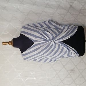 Umgee Striped Nauttical Twist Top Shirt Size Small Blue White